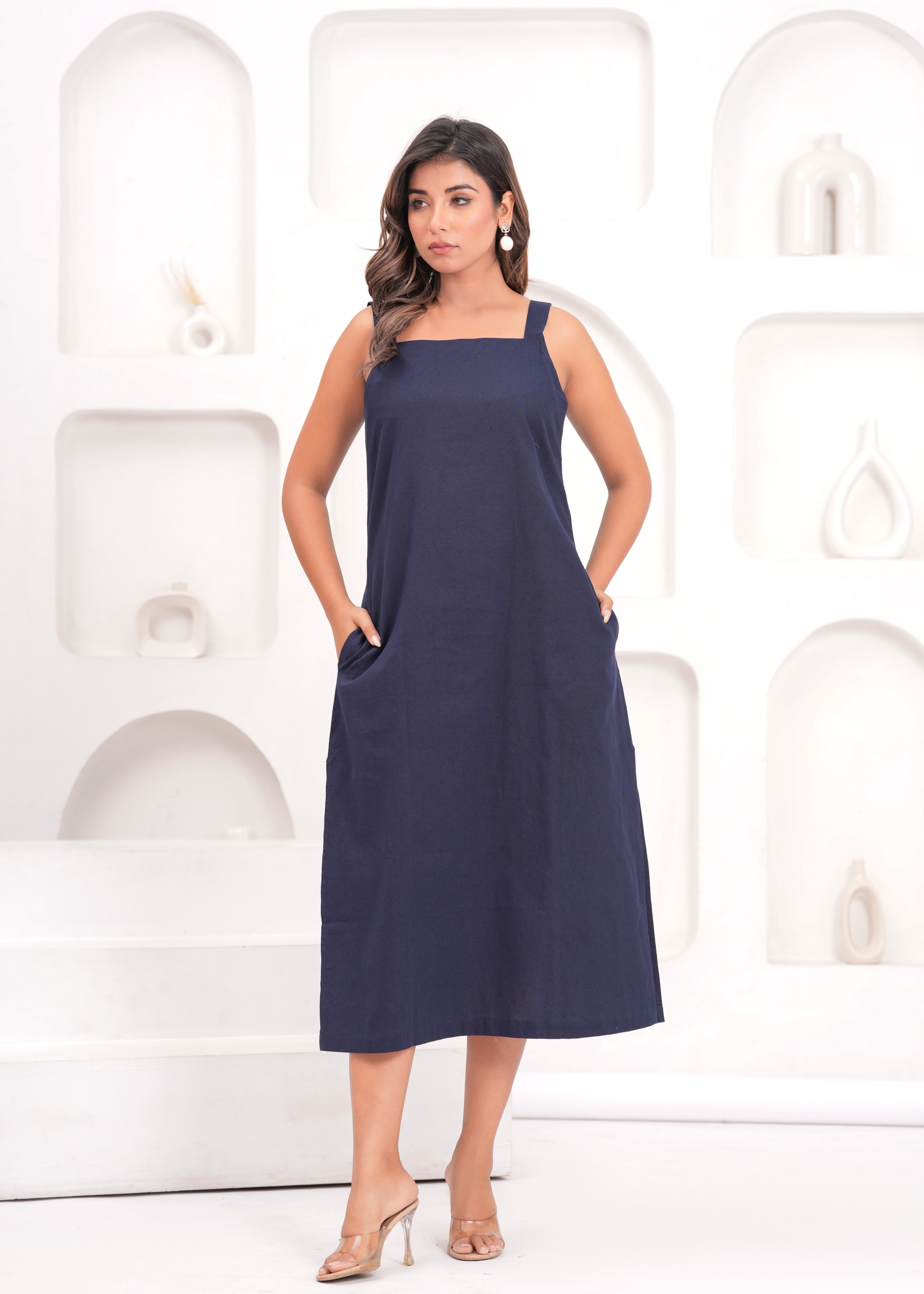 Navy Blue Solid Strappy Dress